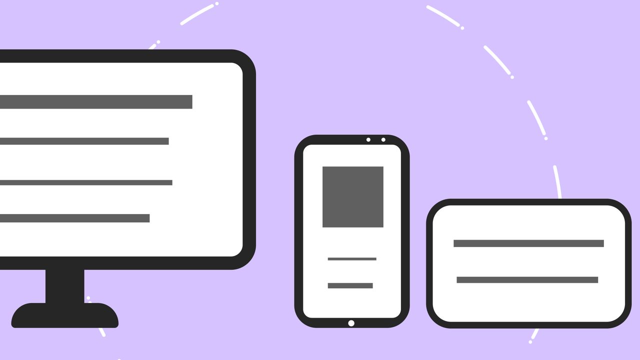 Services Vector icons with modern phone near computer monitor and credit card with gray lines on purple background